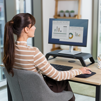 Iemand met fellowes Hana LT monitorstandaard zwart