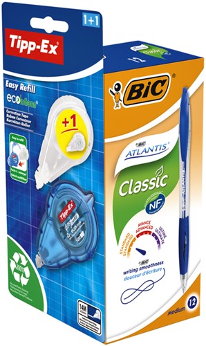 Balpen BIC Atlantis 0.32mm blauw + gratis Tipp-Ex easy