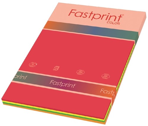 Kopieerpapier Fastprint A4 80gr neon assorti 100vel