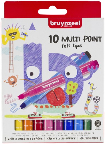 Viltstift Bruynzeel Kids meerpuntig blister à 10 stuks ass