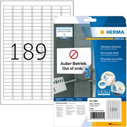 Herma Verwijderbaar prijsetiket, 25,4 x 10 mm, 25 vellen, 189 etiketten per A4-vel, wit (pak 4725 stuks)