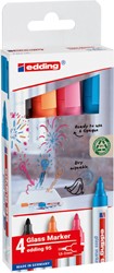 Viltstift edding 95 glasbord rond 1.5-3mm inclusief wit assorti 4 stuks
