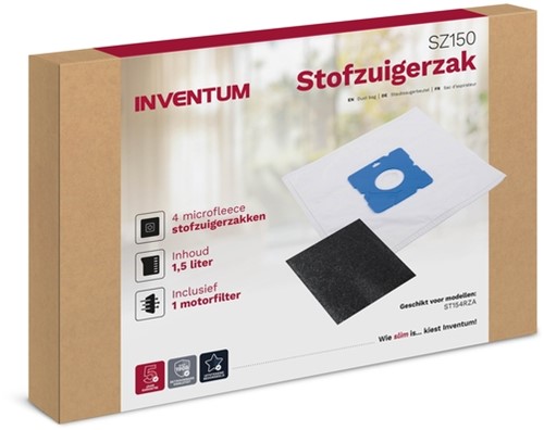 Stofzuigerzak Inventum 1.5l set van 4 zakken + motorfilter