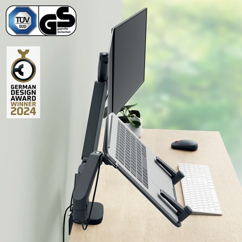 Monitor- en laptoparm Leitz Ergo ruimtebesparend dubbel donkergrijs-10