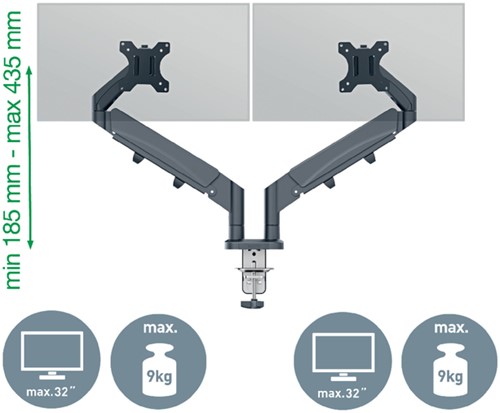 Monitorarm Leitz Ergo ruimtebesparend dubbel donkergrijs-2