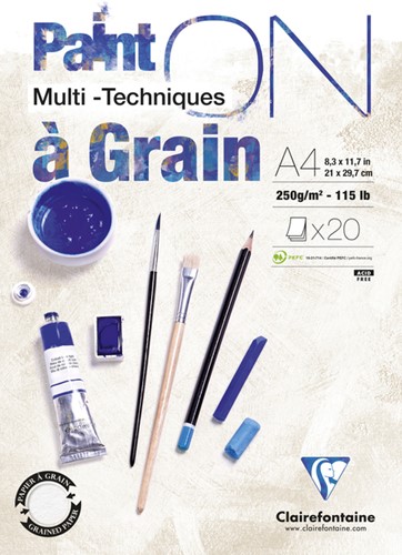Tekenblok Clairefontaine Paint On A4 gekorreld 20 vel 250gr