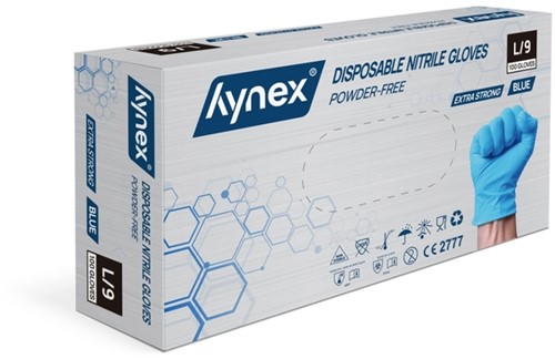 Handschoen Hynex nitril L blauw 5gr extra sterk 100 stuks