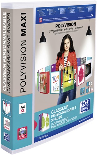 Presentatieringband Oxford Polyvision Maxi A4 XL 4-rings D-mechaniek 40mm transparant