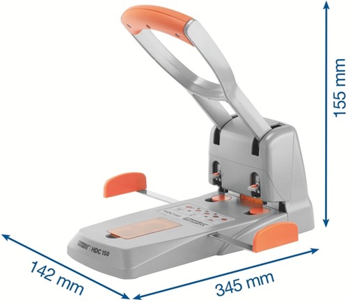 Perforator Rapid Supreme HDC150/2 heavy duty 2-gaats 150 vel zilver/oranje-3