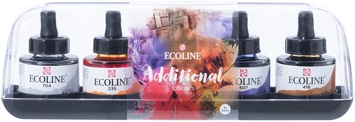 Inkt Talens Ecoline met pipet additional set à 5 ass