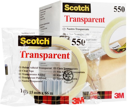 Plakband - Scotch 550 - 15mm x 60m - transparant - stuk