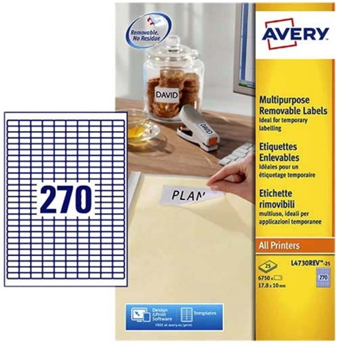 Etiket Avery L4730REV-25 17.8x10mm wit 6750 stuks