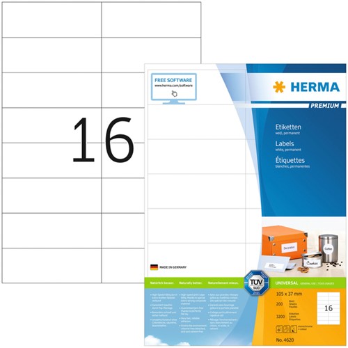 Etiket HERMA 4620 105x37mm premium wit 3200 stuks