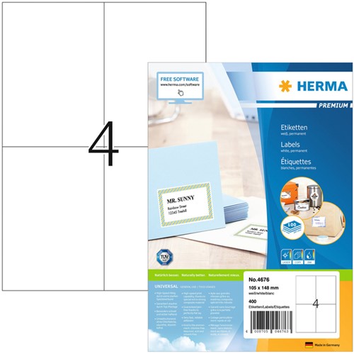 Etiket HERMA 4676 105x148mm A6 premium wit 400 stuks