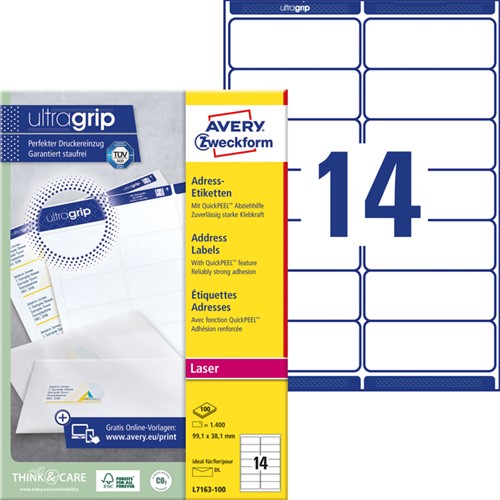 Etiket Avery L7163 99.1x38.1mm wit 1400 stuks-2