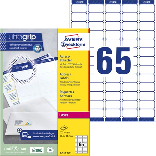 Etiket Avery L7651-100 38.1x21.2mm wit 6500 stuks-2