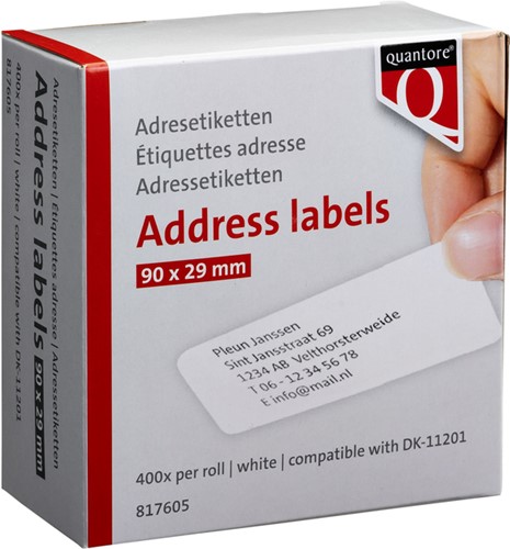 Labeletiket Quantore DK-11201 29x90mm adres wit 400 stuks-1
