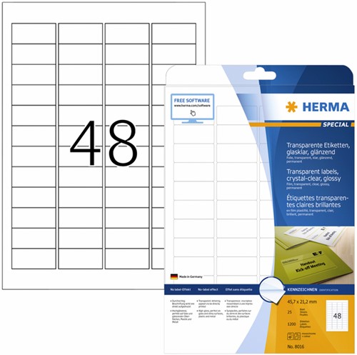 Etiket HERMA 8016 45.7x21.2mm 1200st transparant 25 Vel
