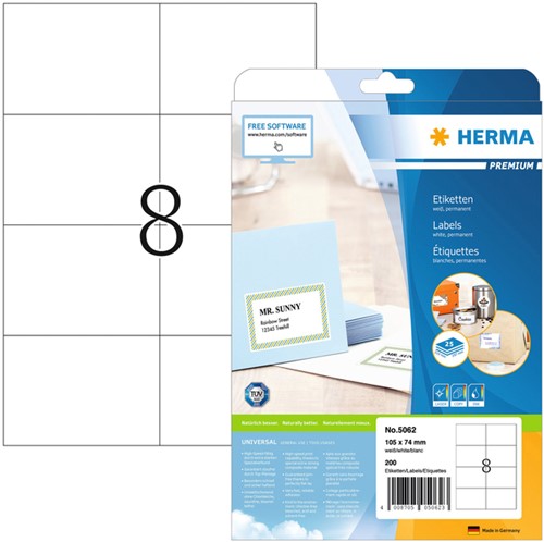 Etiket HERMA 5062 105x74mm premium wit 200 stuks