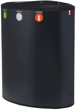Lune Binc afvalbak 3-stroom met open deksel (zwart)-2
