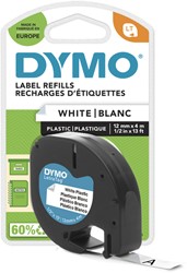 Labeltape Dymo LetraTag plastic 12mm zwart op wit S0721660
