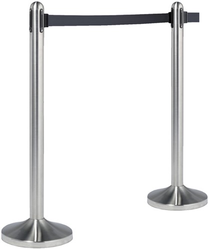 Afzetpaal Securit RVS met rolband 210cm zwart-2