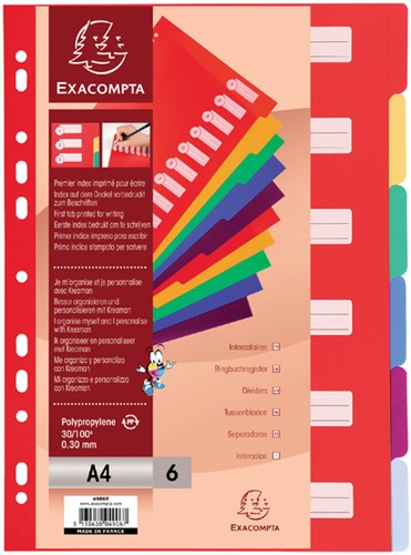 Tabbladen Exacompta 225x297mm 11-gaats 6-delig assorti PP-2