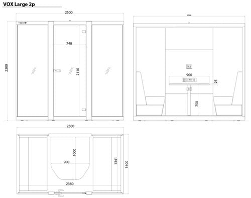 Afmetingen van de VOX POD Large 2 personen